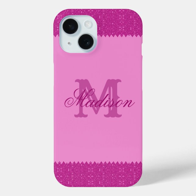 Girly pink glitter zigzag, monogram Case-Mate iPhone case (Back)