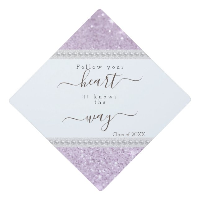 Girly Pink Glittery positive Quote Class Year Graduation Cap Topper (Front)