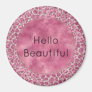Girly Pink Glitzy Glam Glitter Leopard Print     Magnet