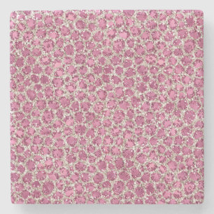 Girly Pink Glitzy Glam Glitter Leopard Print Stone Coaster