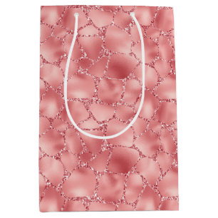 Girly Pink Glitzy Glitter Giraffe Print Medium Gift Bag