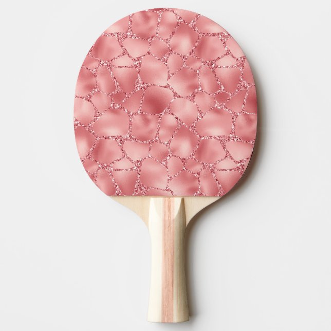 Girly Pink Glitzy Glitter Giraffe Print Ping Pong Paddle (Front)