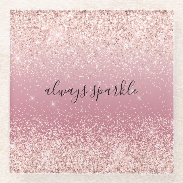 Girly Pink Glitzy Glitter Sparkle Glass Coaster (Front)