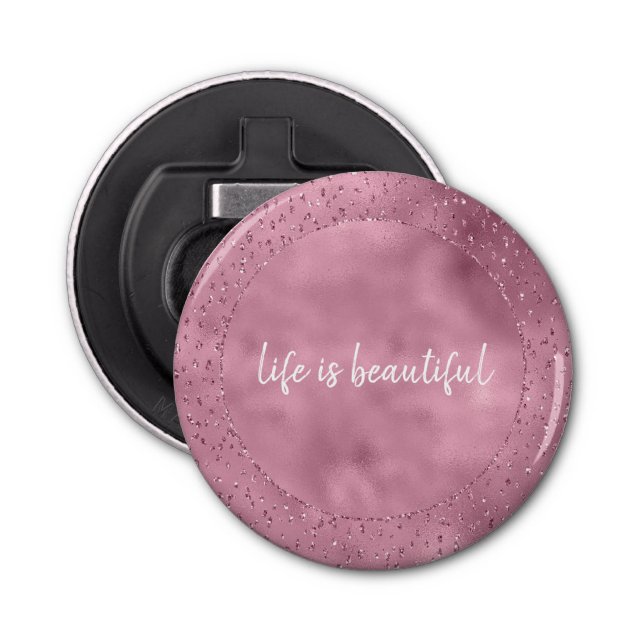 Girly Pink Glitzy Glitter Sparkle personalized Bottle Opener (Front)