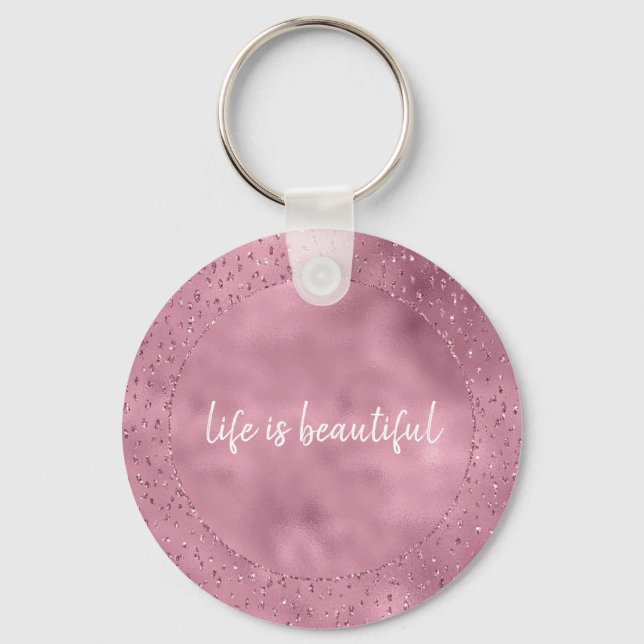 Girly Pink Glitzy Glitter Sparkle personalized Keychain (Front)