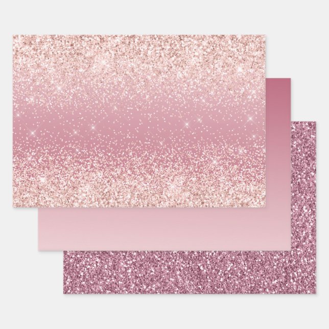 Girly Pink Glitzy Glitter Sparkle Wrapping Paper Sheet (Set)