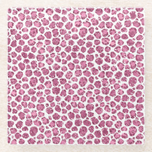 Girly Pink Glitzy Leopard Print Glass Coaster