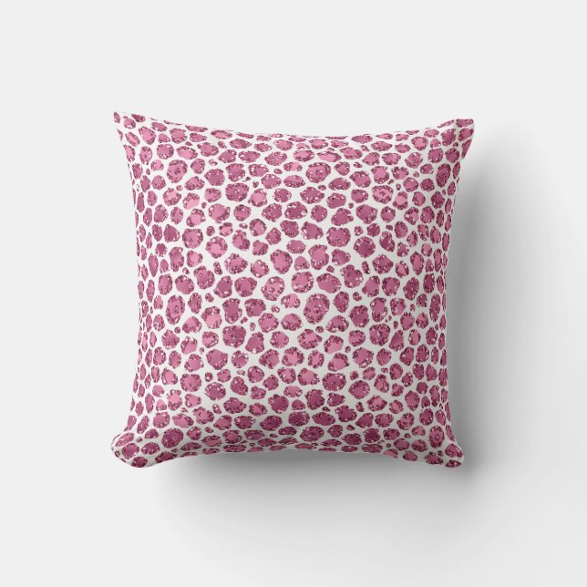 Girly Pink Glitzy Leopard Print Throw Pillow (Front)