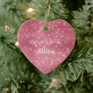 Girly Pink Glitzy Sparkle Ceramic Ornament