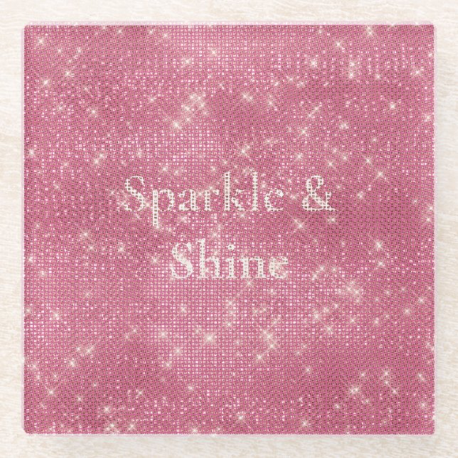 Girly Pink Glitzy Sparkle  Glass Coaster (Front)