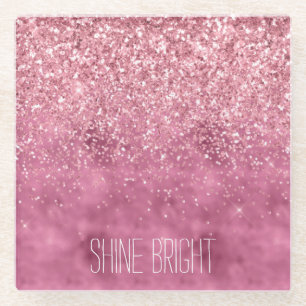 Girly Pink Glitzy Sparkle Glitter Glass Coaster