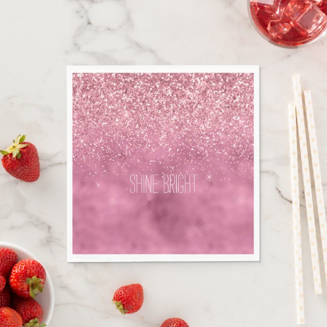 Girly Pink Glitzy Sparkle Glitter personalized Napkin (Insitu)