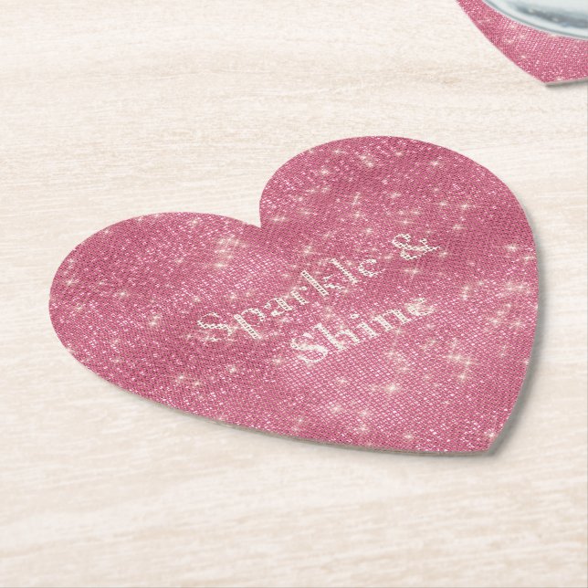 Girly Pink Glitzy Sparkle  Paper Coaster (Angled)
