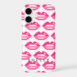 Girly pink glossy pixel lips pattern personalized