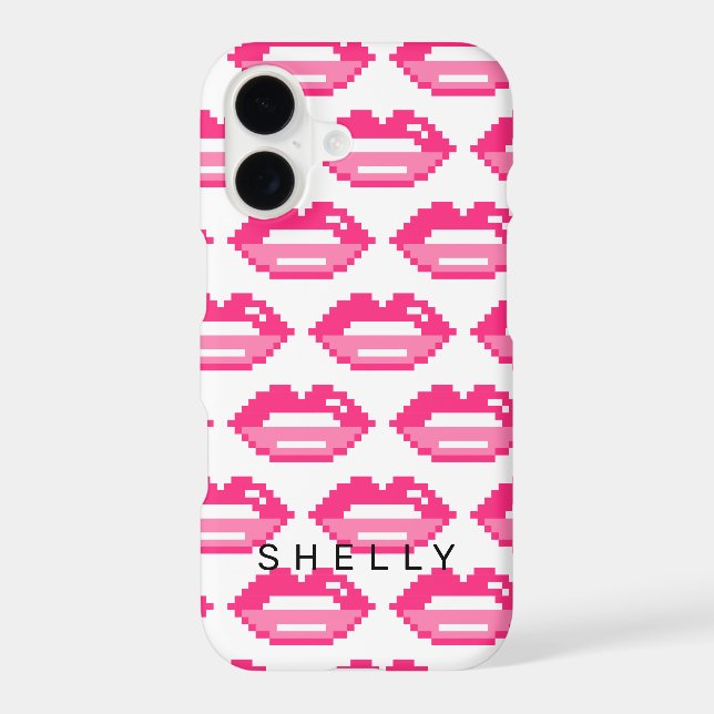 Girly pink glossy pixel lips pattern personalized (Back)