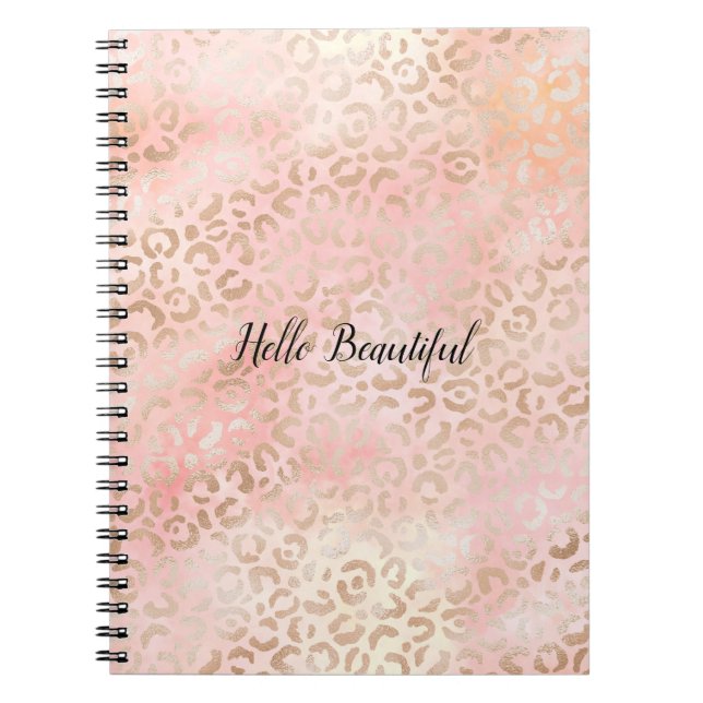 Girly Pink Gold Blush Leopard Print        Notebook (Front)