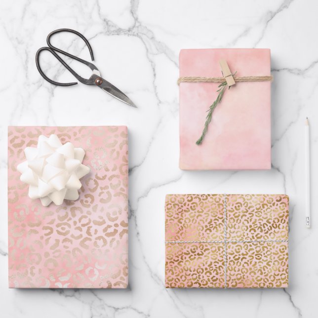 Girly Pink Gold Blush Leopard Print Pink   Wrapping Paper Sheet (Front)