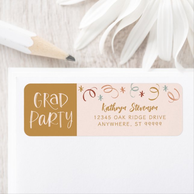 Girly Pink Gold Confetti Grad Party Return Address (Insitu)
