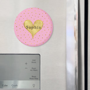 Girly Pink Gold Dots Heart Magnet