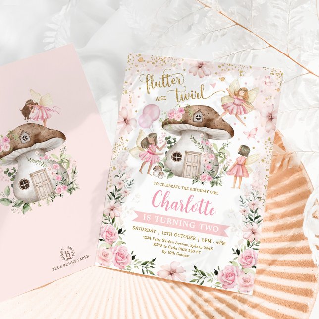 Girly Pink Gold Fairy Garden Birthday Party Invitation (Creator Uploaded)