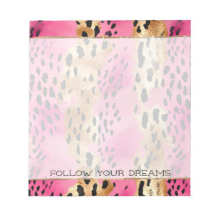 Girly Pink Gold Glam Leopard Print Abstract Notepad