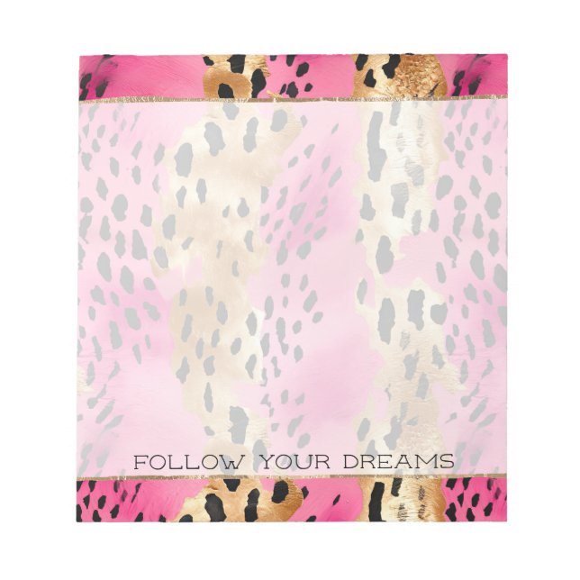 Girly Pink Gold Glam Leopard Print Abstract Notepad (Front)