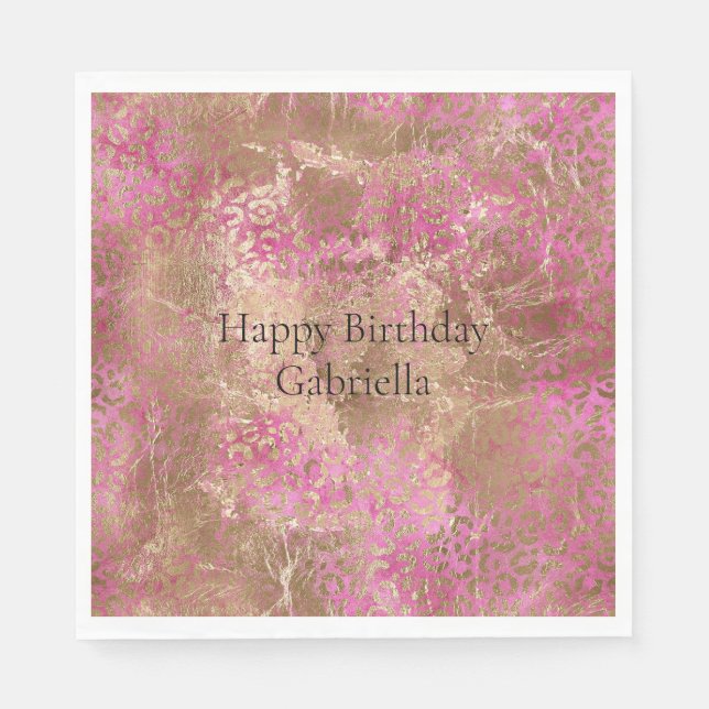 Girly Pink Gold Glam Leopard Print Napkin (Front)
