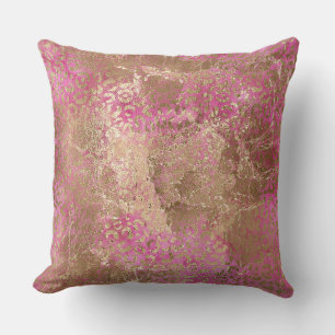 Girly Pink Gold Glam Leopard Print Throw Pillow