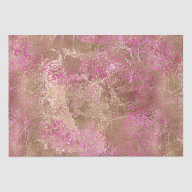 Girly Pink Gold Glam Leopard Print Tissue Paper (Front)