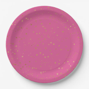 Girly Pink Gold Glam Stars Paper Plate