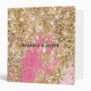 Girly Pink Gold Glitter Binder