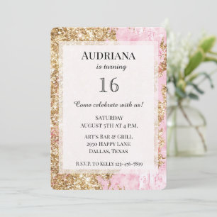 Girly Pink Gold Glitter Birthday Invitation