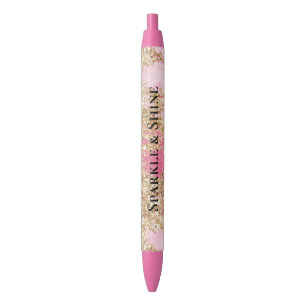 Girly Pink Gold Glitter   Black Ink Pen