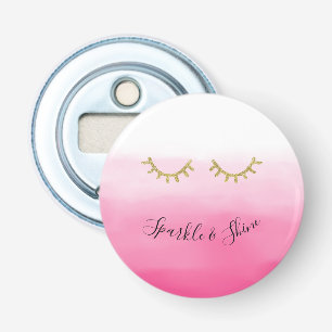 Girly Pink Gold Glitter Eyelashes  Bottle Opener