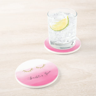 Girly Pink Gold Glitter Eyelashes  Coaster