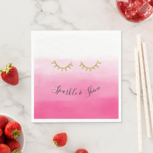 Girly Pink Gold Glitter Eyelashes Napkin
