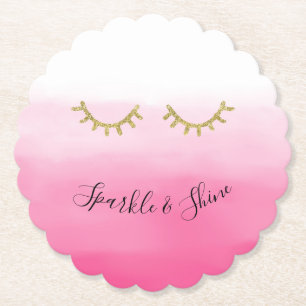 Girly Pink Gold Glitter Eyelashes  Paper Coaster