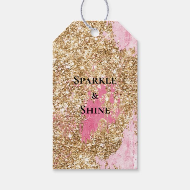 Girly Pink Gold Glitter Gift Tags (Front)