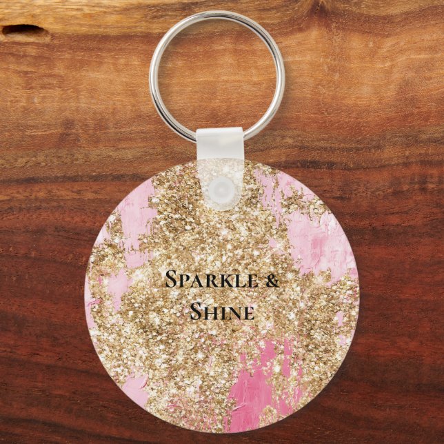Girly Pink Gold Glitter  Keychain (Front)