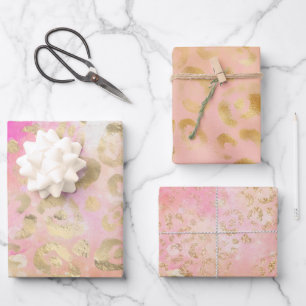 Girly Pink Gold Glitter Leopard Prints Wrapping Paper Sheet