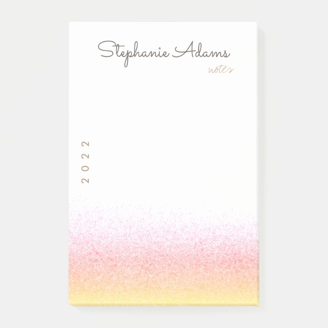 Girly Pink Gold Glitter Signature Monogram Post-it Notes (Front)