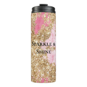 Girly Pink Gold Glitter Thermal Tumbler