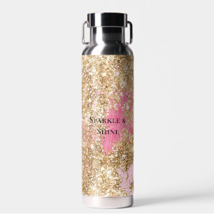 Girly Pink Gold Glitter Water Bottle