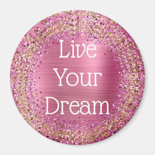 Girly Pink Gold Glitzy Sparkle Glitter Magnet
