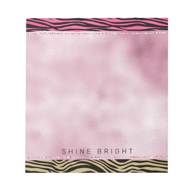 Girly Pink Gold Ombre Watercolor Black Zebra Print Notepad (Front)