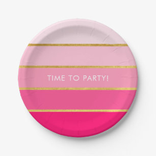 Girly Pink & Gold Personalized Paper Plate