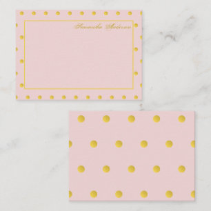 Girly Pink Gold Polka Dot Personalized Card