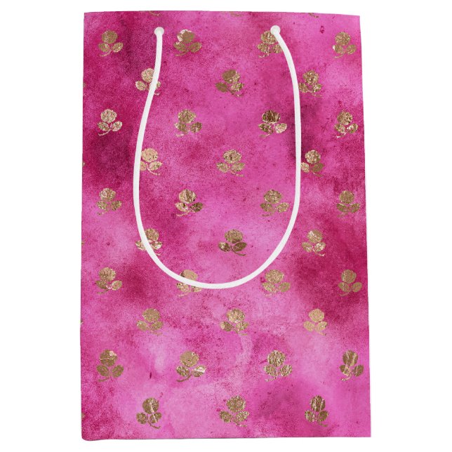 Girly Pink Gold Roses Medium Gift Bag (Front)
