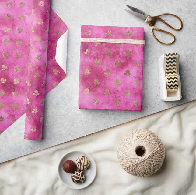 Girly Pink Gold Roses Wrapping Paper (Crafts)