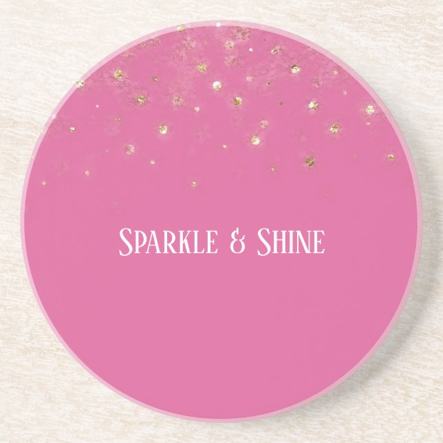 Girly Pink Gold Sparkle Confetti Coaster (Front)